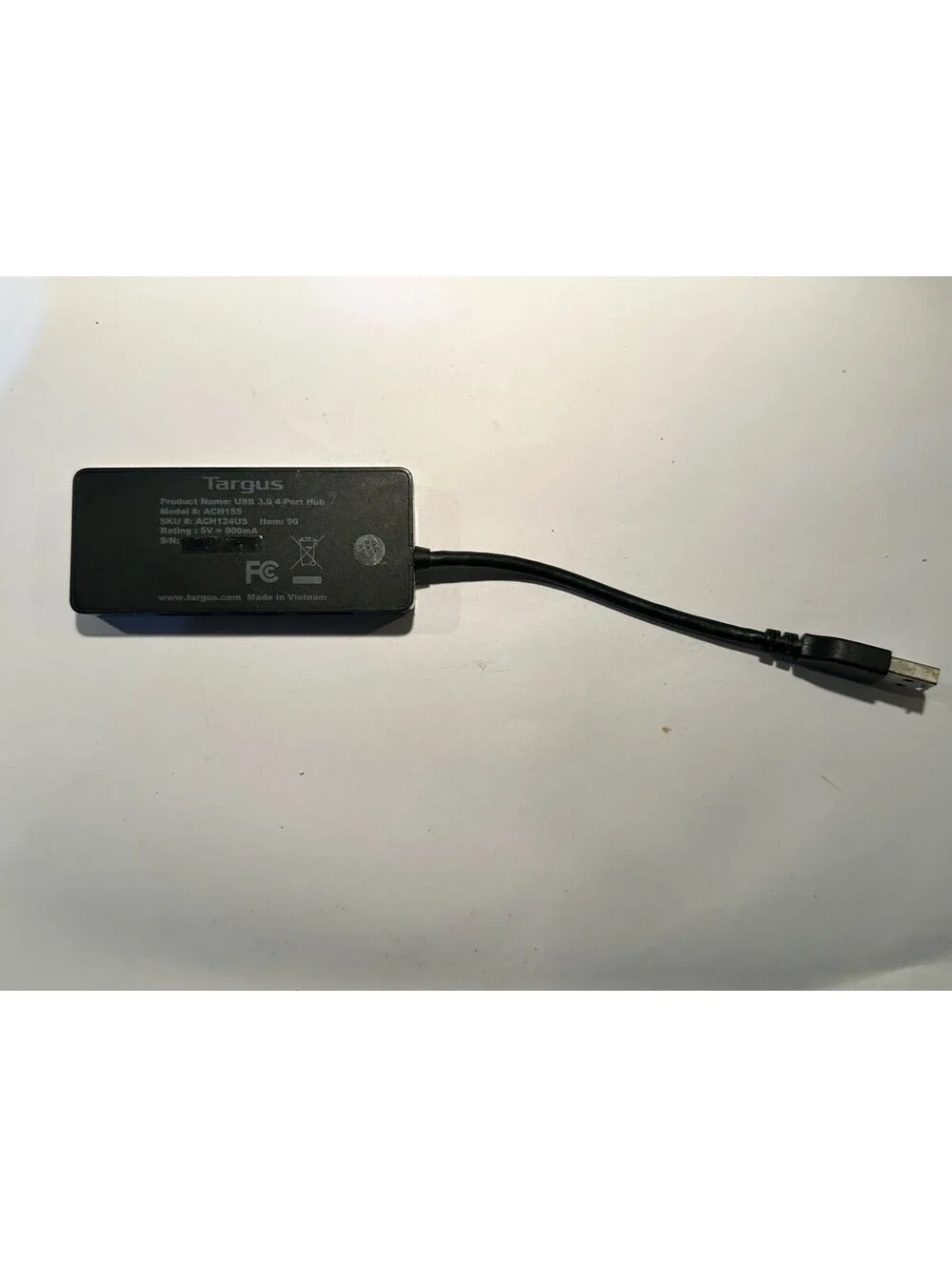 Targus USB 3.0 4-Port Hub Model ACH155 SKU ACH124US Black Data Splitter PC Mac